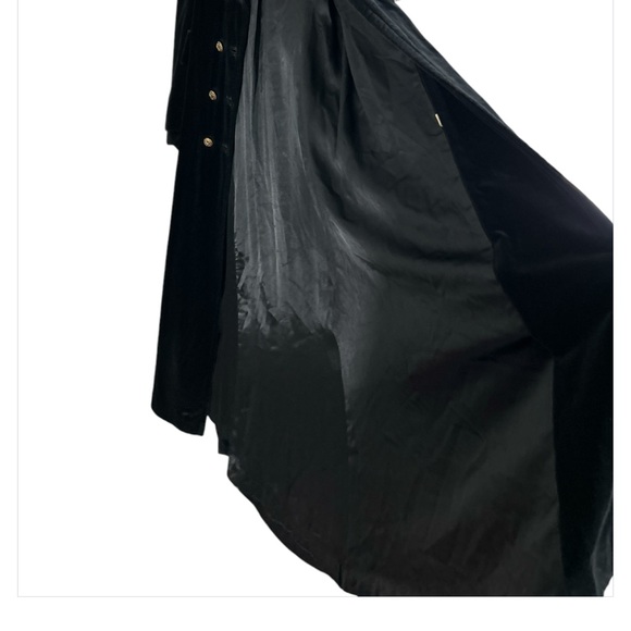 VTG Brittany Bay by Bernard Casual Women S Black Velvet Maxi Trench Coat Witchy - Picture 8 of 14